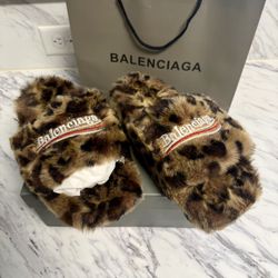 Women's 8 Balenciaga Leopard Fur Slides
