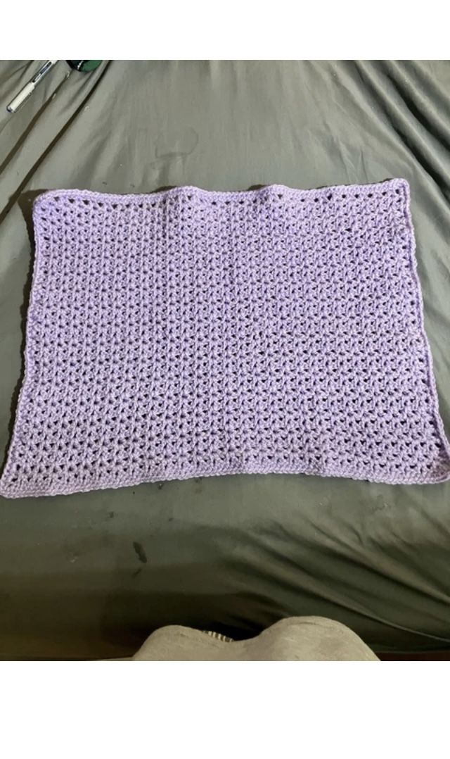Handmade Knit Lavender 21.5”x16.5” Afghan Throw Blanket + Baby Blanket