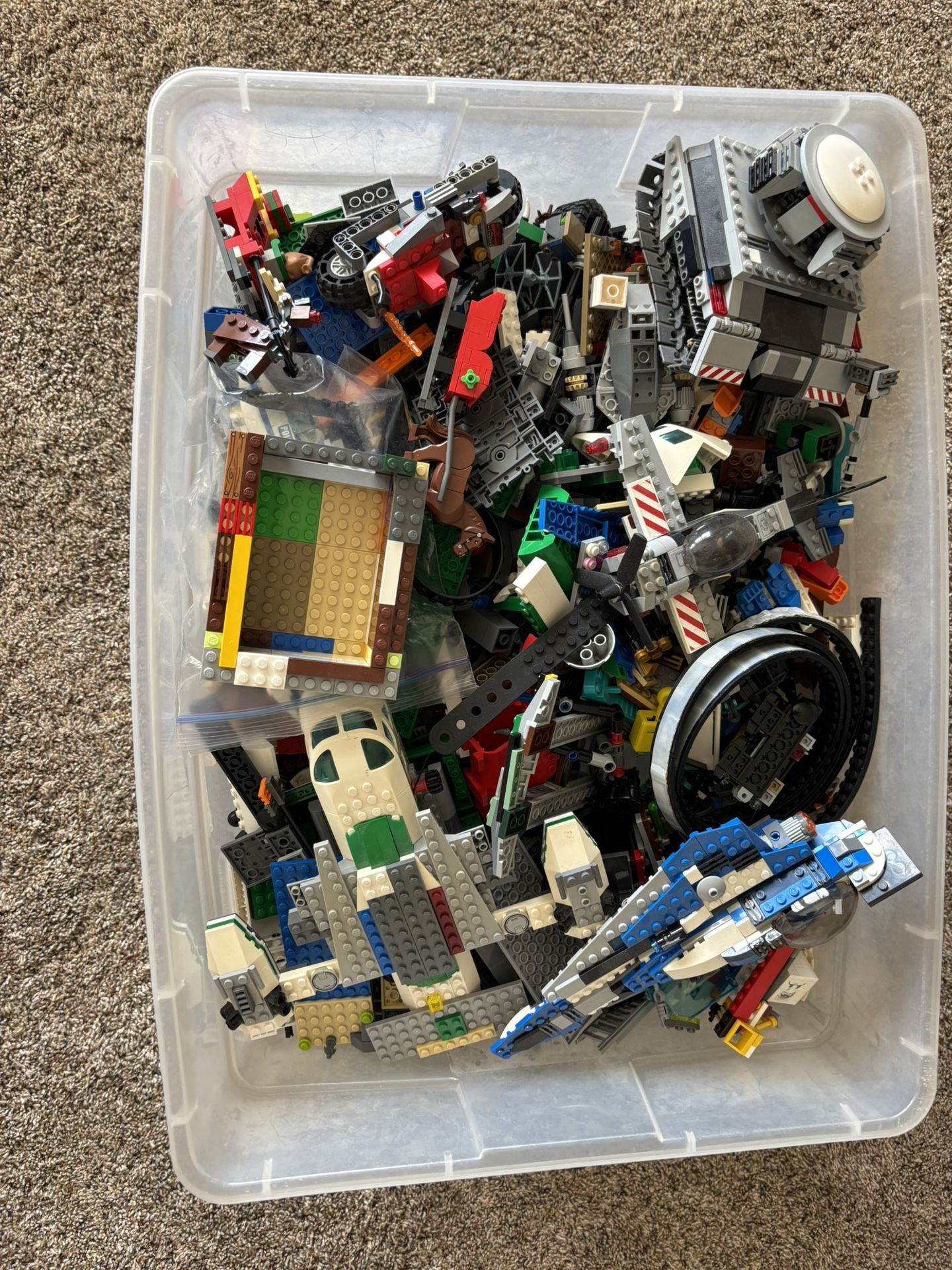 Almost 30 Pounds Bulk Lego + 12 Baseplates, Motor, & Book
