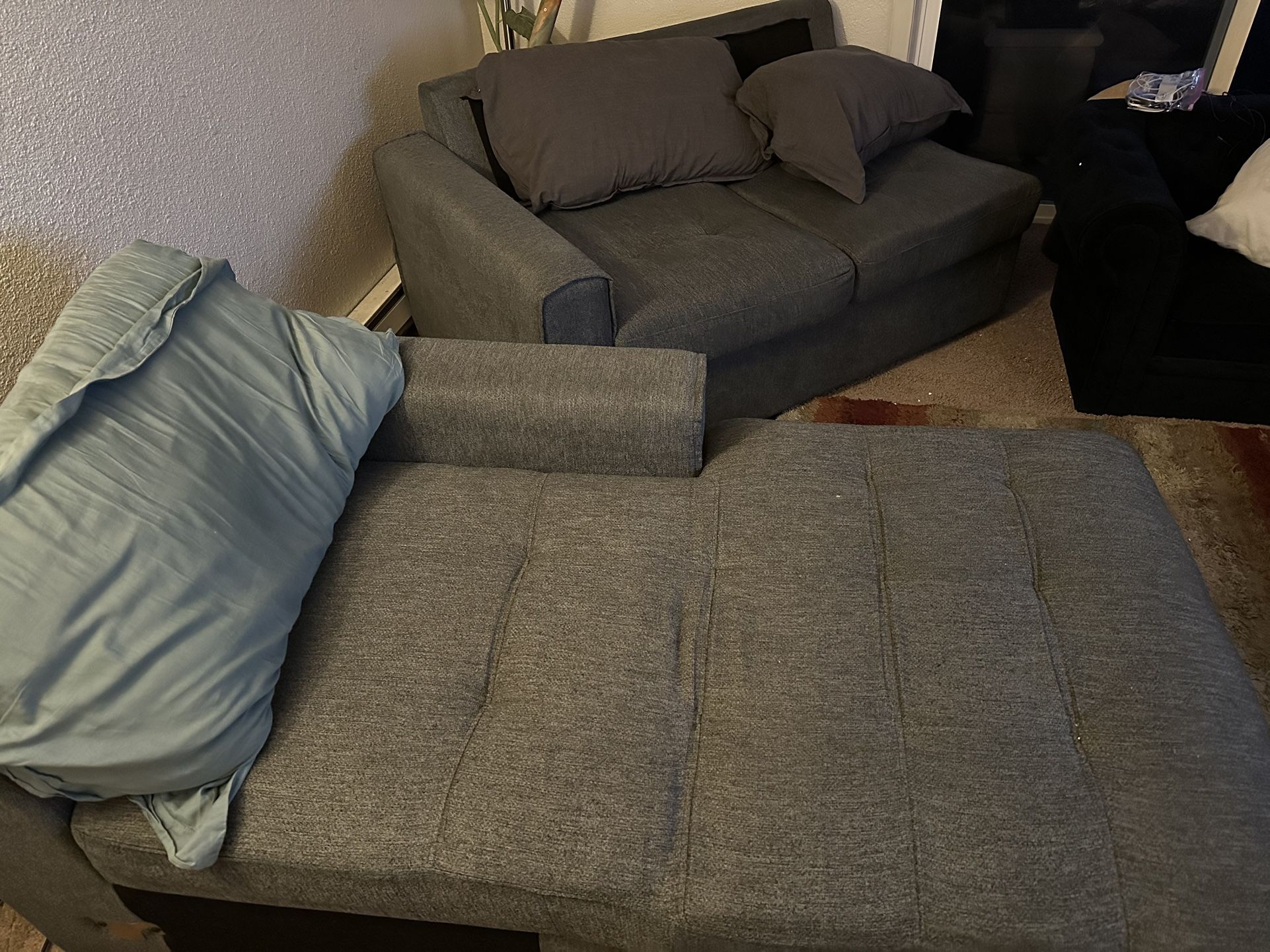 Grey Couch & Pull Out Bed With Chaise Storage