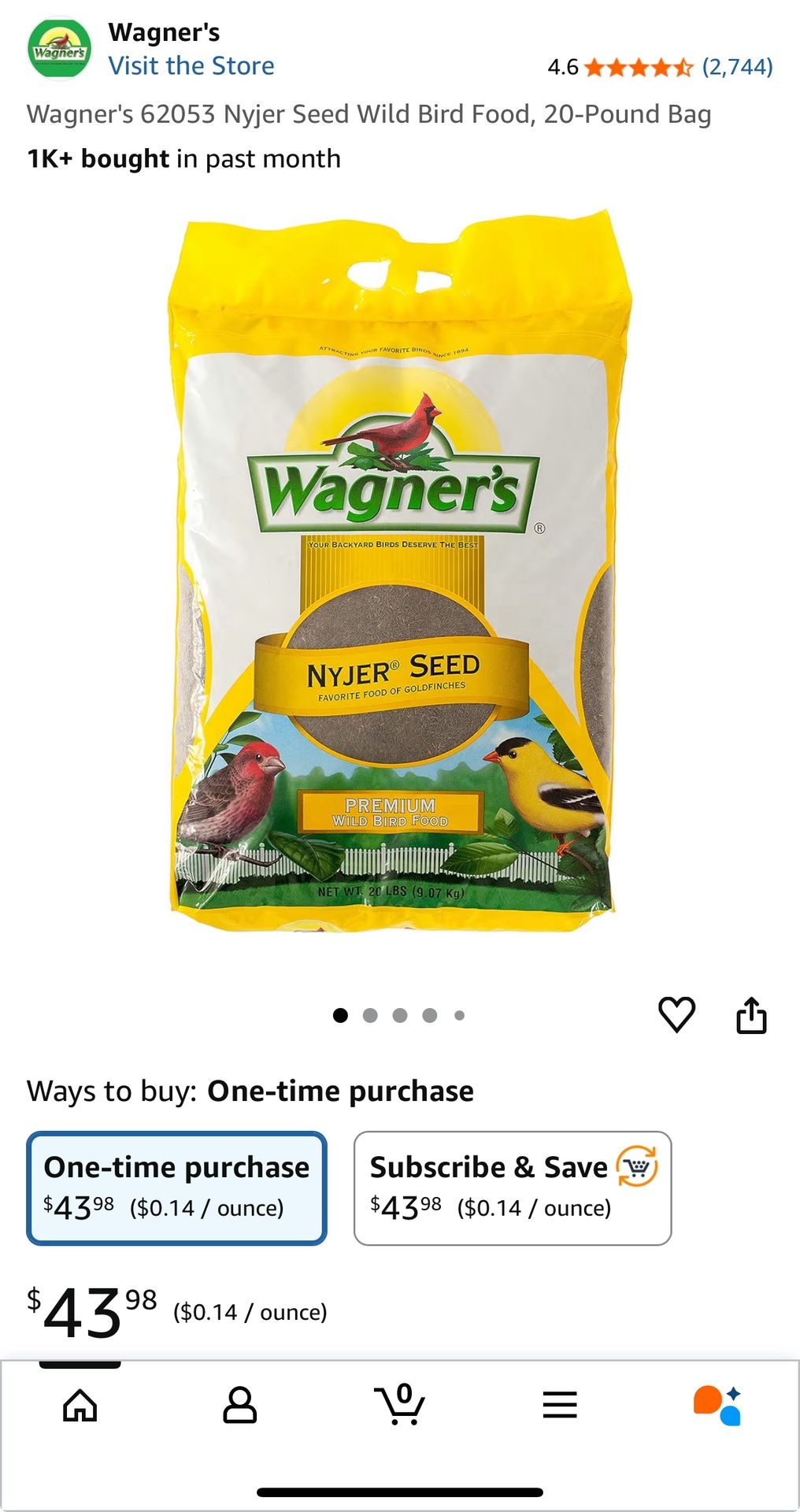 Wagner's 62053 Nyjer Seed Wild Bird Food, 20-Pound Bag