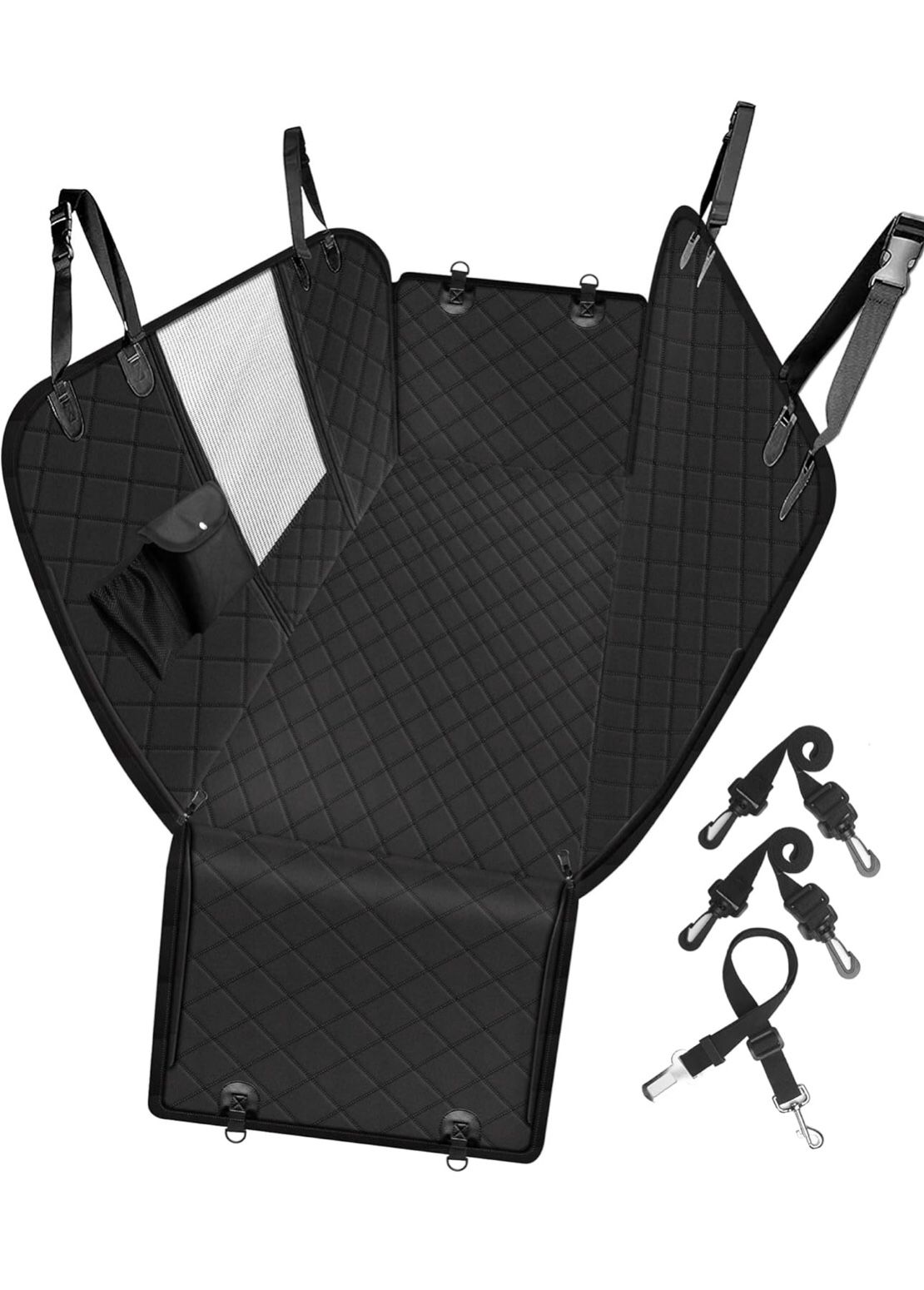 Scratchproof Dog Car Seat Cover with Storage Pockets Mesh Visual Window