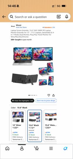Laptop Screen Extender, 15.6" FHD 1080P IPS Laptop Monitor Extender for 13" - 17.3" Laptops