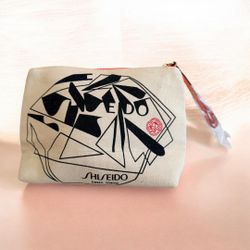 Shiseido Ginza Tokyo Cosmetic Makeup Pouch Bag Canvas White NWOT