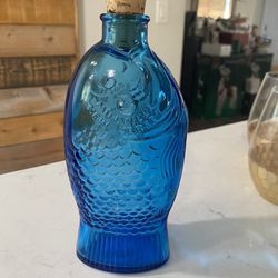 Vintage Blue Glass Wheaton Dr. Fisch's Bitters Figural Fish Bottle With Stopper
