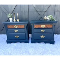 Stunning Refinished Navy Nightstands