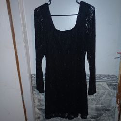 Black Lace Long Sleeve Mini Dress