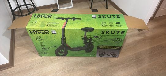 BRAND NEW E-SCOOTER…SKUTE BLACK& RED with Adjustable Seat & Storage basket