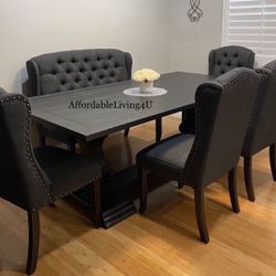 6 Pc Wingback Dark Grey Dining Table Set Brand New In Box 