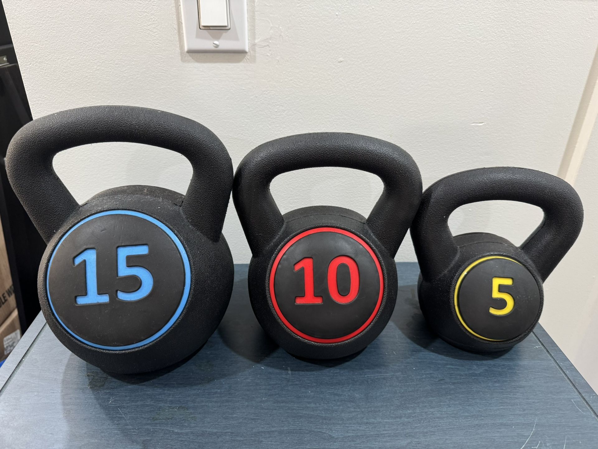 US Weight Plastic Kettlebell Set - 5, 10, and 15 Pound Kettlebells