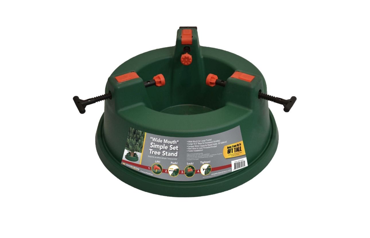 Green Wide Mouth Simple Set Live Christmas Tree Stand - Holds Trees up to oft