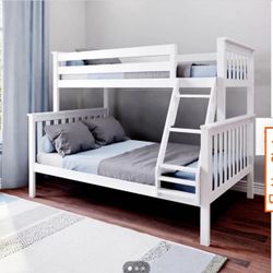 Sturdy White Solid Wood Bunk Bed Frame – Twin Over Full – No Mattresses!”