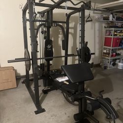 Vesta Fitness Smith Machine 2001 w/Bench Attachment | 230lb Bumpers Weights | 7ft Olympic Bar | Fitness | Gym Equipment | FREE DELIVERY 🚚 