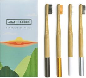 Bamboo Toothbrush – Soft Bristle Eco Friendly Toothbrushes for Adults and Children (4-Pack, Colored Handles). Condition is New.