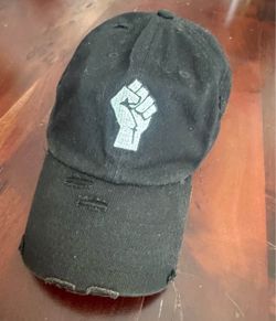 Distressed Black Raised Fist Hat