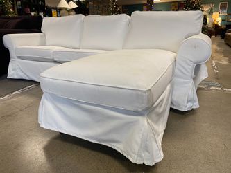 White Upholstered Sofa w/ Movable Lounger