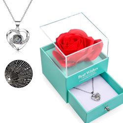 Brand new Gifts for Mom Women Mothers Day Christmas Artificial Rose Flower Gifts from Daughter and Son, Necklace Birthday Flower Rose Gifts for Her Mo