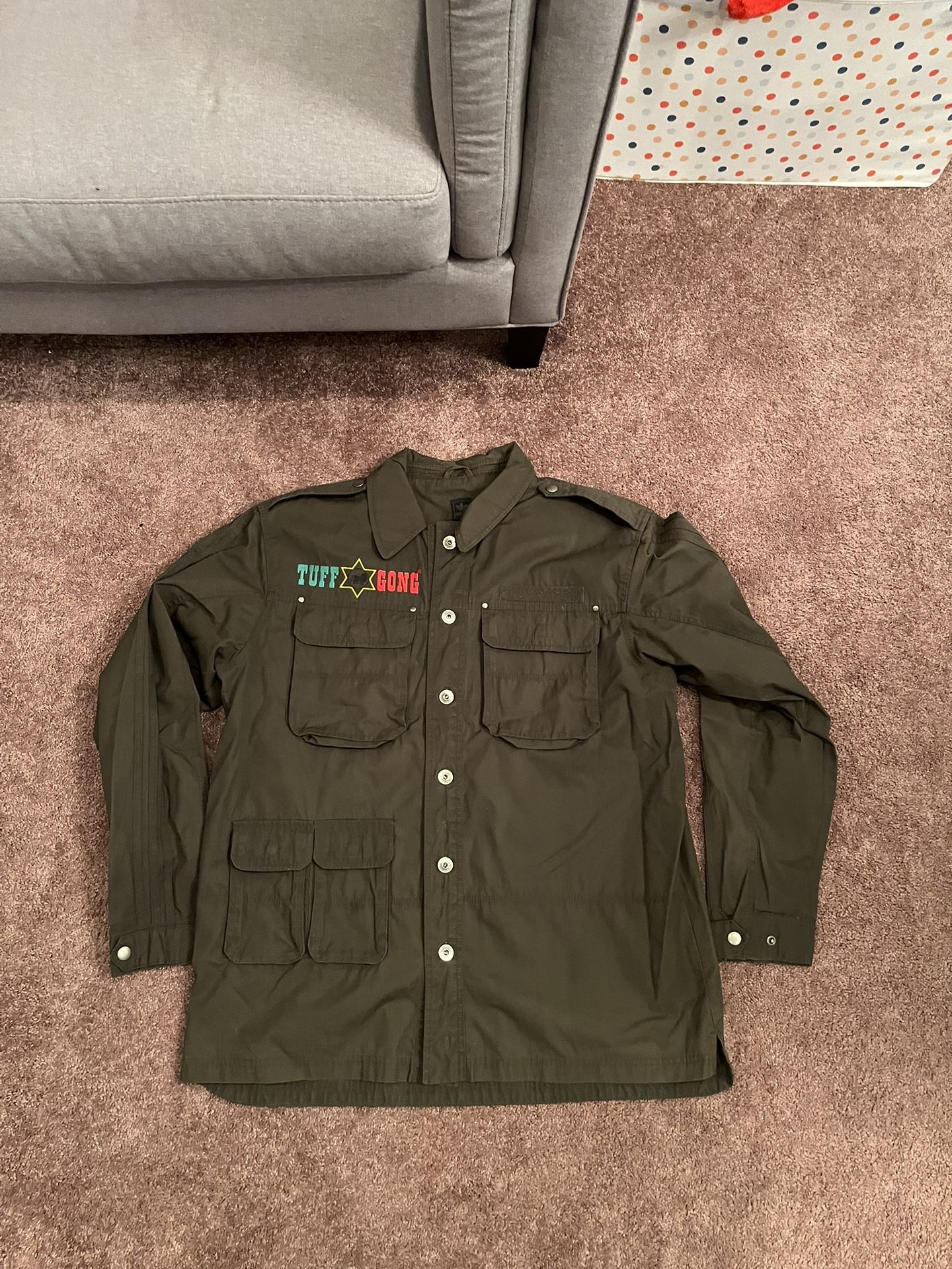VINTAGE RARE ~ 2XL ADIDAS Bob Marley Tuff Gong Smile Jamaica Military Jacket