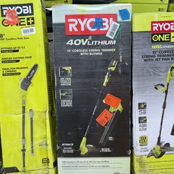 RYOBI 40V Cordless Battery String Trimmer and Jet Fan Blower Combo Kit (2-Tools) with 4.0 Ah Battery and Charger