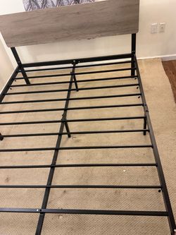 Metal Bed Frame with Wood Headboard