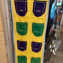 handmade with real crown Royal bags wall hanging organizer, can fit bottles or shoes or many other items, super cute, flask not included