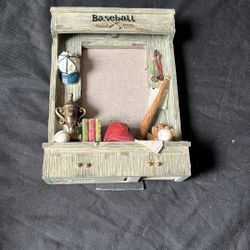 Vintage Baseball Theme Decorations Picture Frame And 2 Wall Hooks