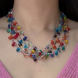 Multi-strand Colorful Glass Beaded Necklace