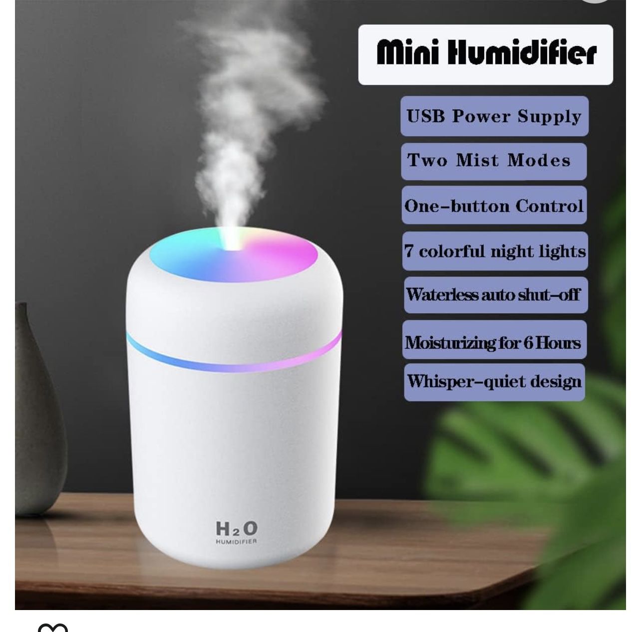Colorful Cool Mist Mini Humidifier 300ml, USB Personal Desktop Humidifiers for Car Office Home Travel
