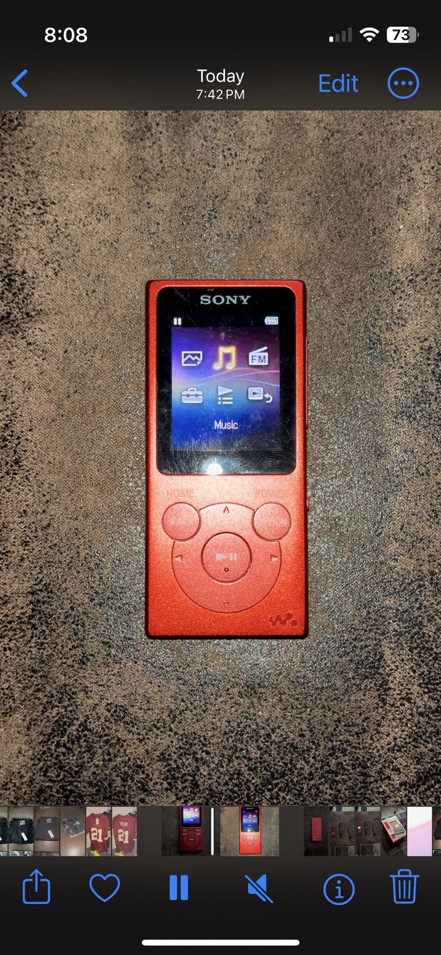Sony Walkman MP3 Player. Wired Aux Headphone Connection.  Includes Charger And Earbuds. 