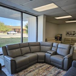 Leather Sectional With 2 Power Recliners- Addyson  5pc