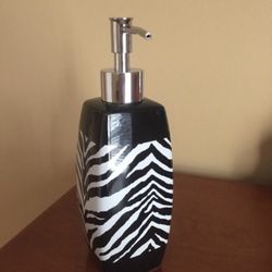 Brand New Zebra Animal Print Soap or Lotion Pump Dispenser $15 cash at pickup in Apex (I have matching towel and bath mat set for $20 listed separatel