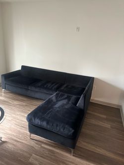 Black Velvet Sectional Sofa with Chaise
