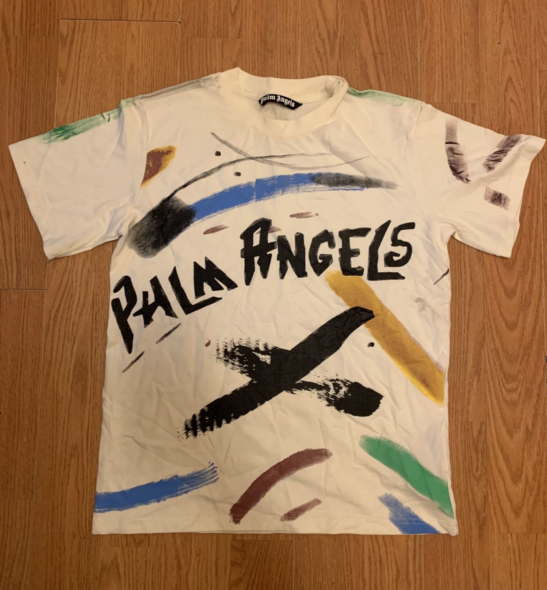 Palm Angels White Graphic Tee Shirt Paint