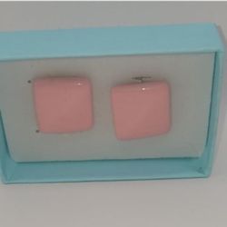 Vintage Pink Square Plastic Goldtone Clip on Earrings