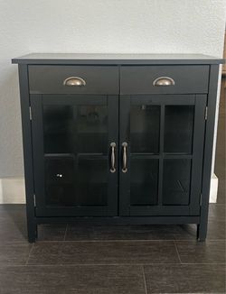 Black Wood Cabinet with Glass Doors