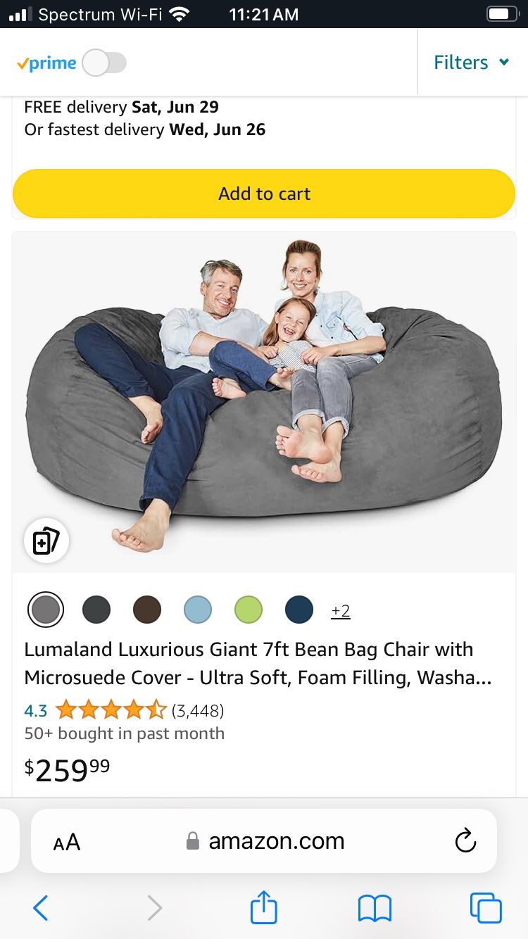 FREE Beanbag New Grey 7 Ft Suede