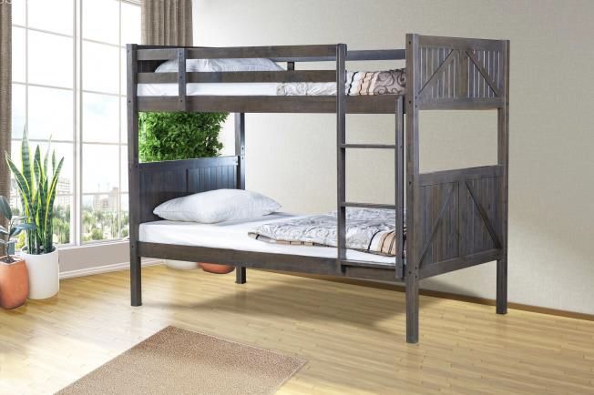 Twin Over Twin Bunk Bed Frame In Grey Finish 