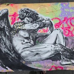Hand painted graffiti art fallen angel