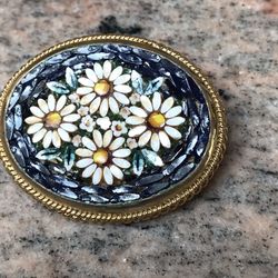 Made In Italy  Micro  Mosaic  Brooch Signed Vintage 