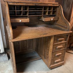 Antique oak roll top desk & Chair