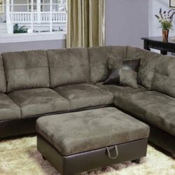 New Grey Microfiber Sectional Couch Set