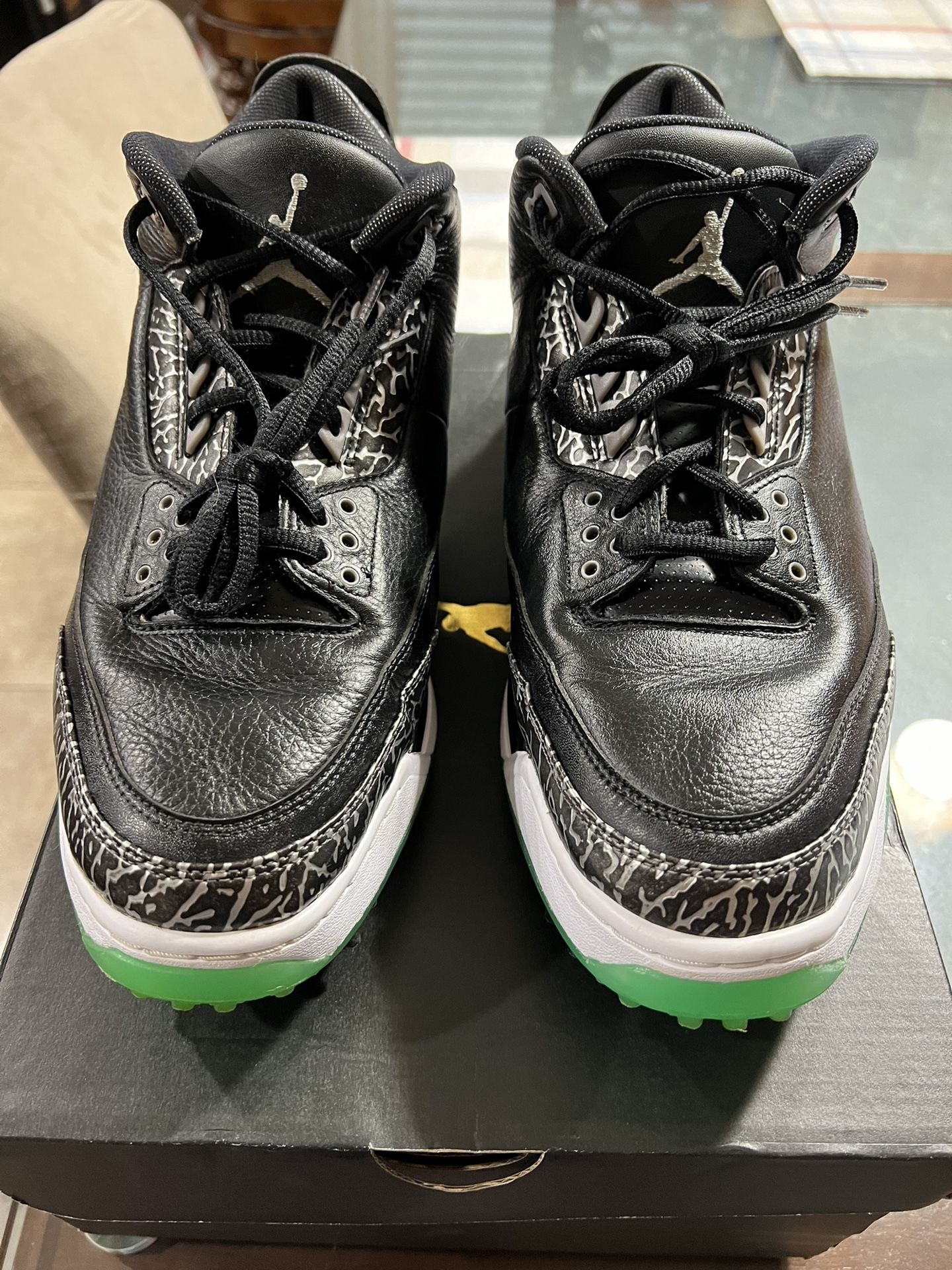 Nike Air Jordan Retro 3 G “Green Glow’s” men’s size 12 golf shoes.