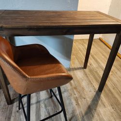 Bar counter height kitchen dining table and 2 terracotta barstools