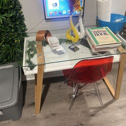 Beautiful Scandinavian Glass & Wood Desk 