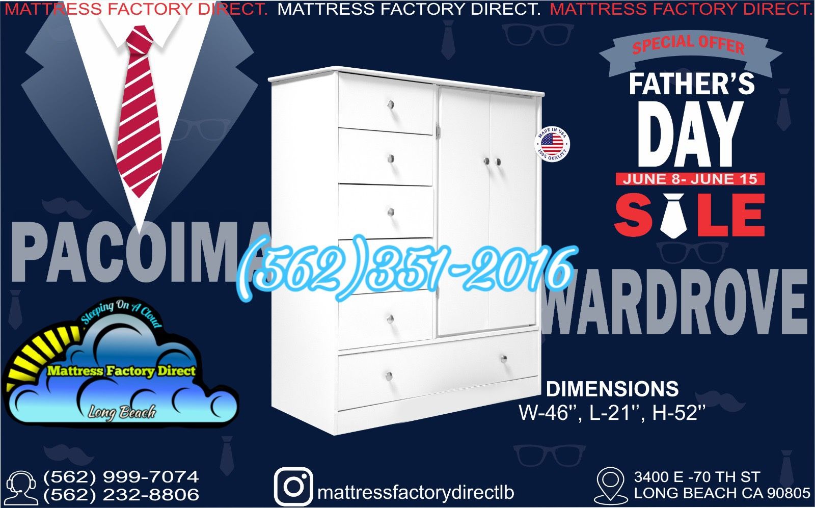 White Pacoima Closet Wardrobe Dresser Ropero Nuevo