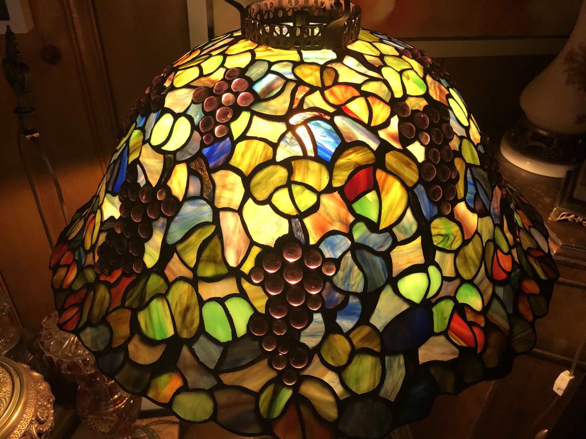 Vintage Stained glass lamp shade .