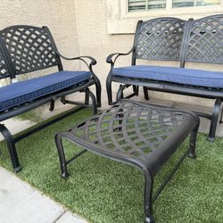 Patio Outdoor Furniture 2 Sabana Bench Glider- Loveseat With Cushions 1 Ottoman 