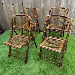 Mid 20th Century Vintage Tortoiseshell Bamboo Folding Chairs - Set of 4