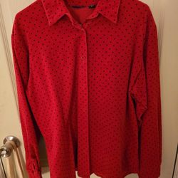 Red & Black Polkadot Button up Long Sleeved Blouse