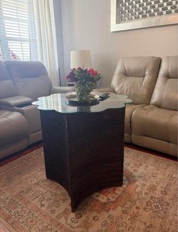 Dark Wood Coffee Table with Glass Top